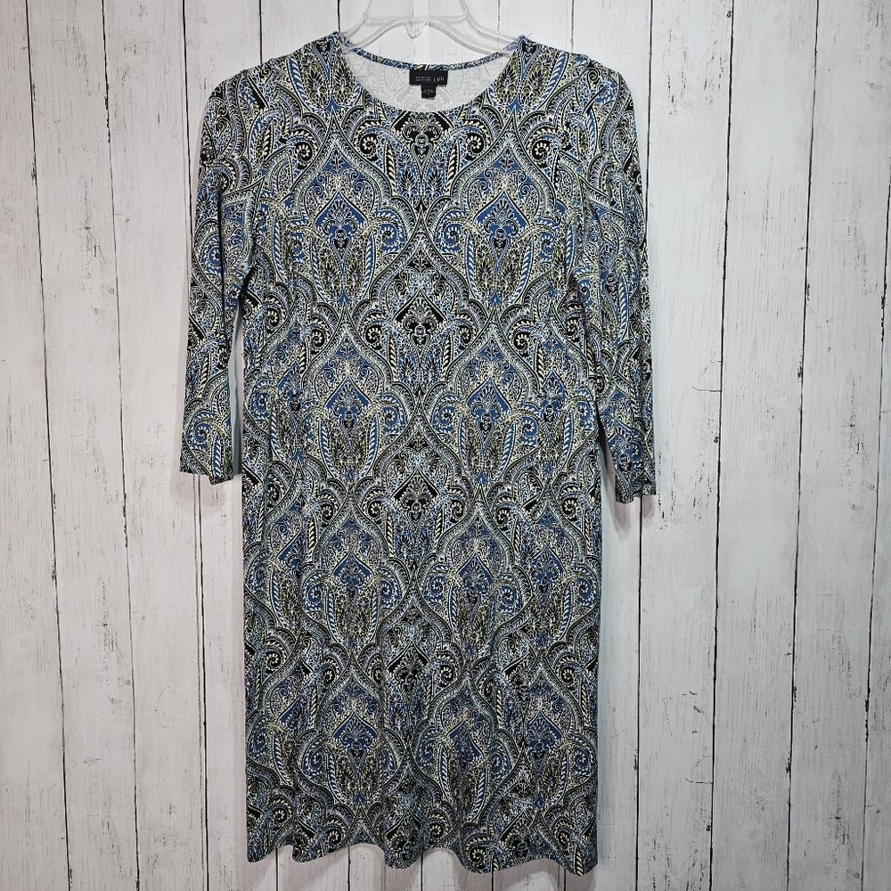 J. Jill Wearever Collection Women's Blue Paisley Jersey Knit Dress Size Small.